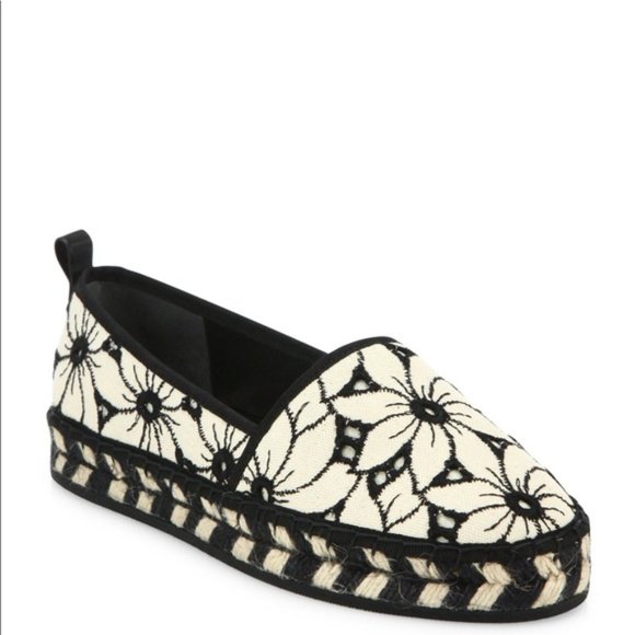 Alice + Olivia Shoes - Alice + Olivia Summer Bradley Floral Espadrille Slip On Sandals Black White